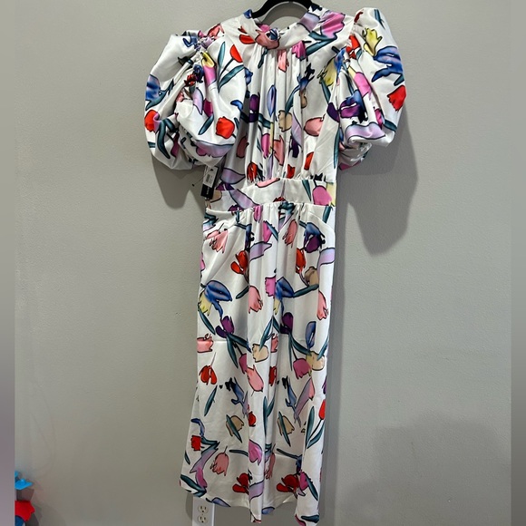 NWT Rotate Birger Christensen Noon Floral Print Cutout Puff Sleeve Midi Dress - Picture 7 of 11